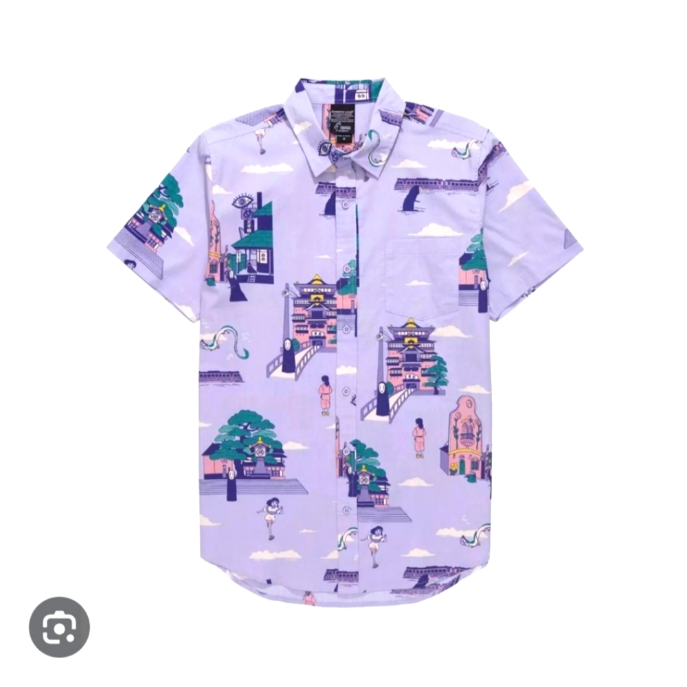 Studio Ghibli, Purple Spirited Away button down shirt, size LG.